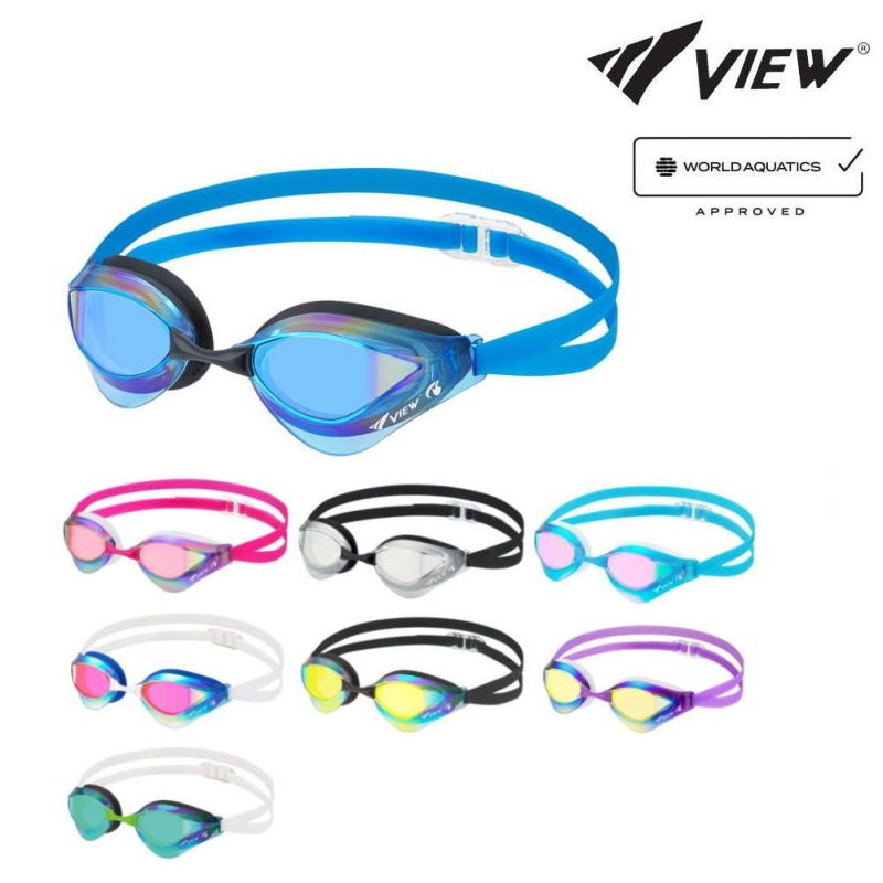 スイミングゴーグル水泳FINA承認ビューVIEWミラーゴーグルクッション付きBladeORCAブレードオルカ