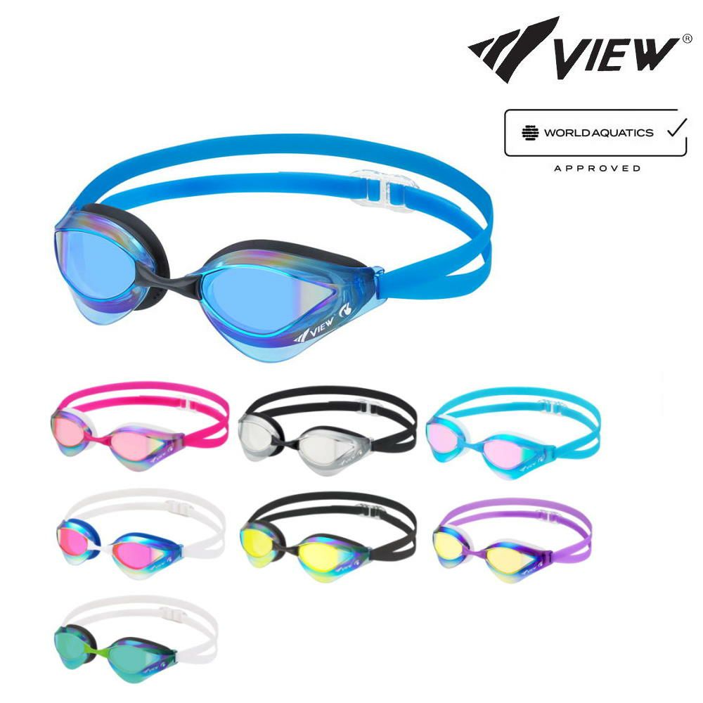 スイミングゴーグル水泳FINA承認ビューVIEWミラーゴーグルクッション付きBladeORCAブレードオルカ