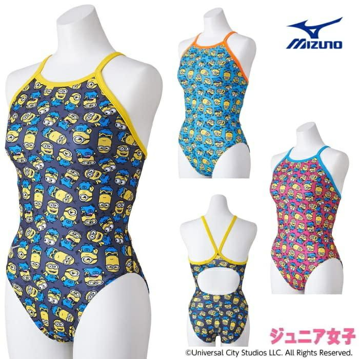 ミズノMIZUNO競泳水着ジュニア女子練習用エクサースーツミディアムカットEXERSUITSU-FitミニオンズMINIONS競泳練習水着2023年秋冬追加企画モデルN2MAA495