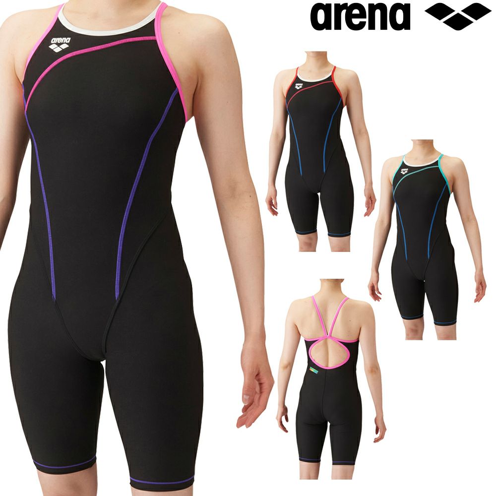 アリーナARENA競泳水着練習用水着レディーストレーニングハーフスパッツオープンバックオールインワンタフスキンT2E競泳練習水着2024年春夏モデルSAR-4101W