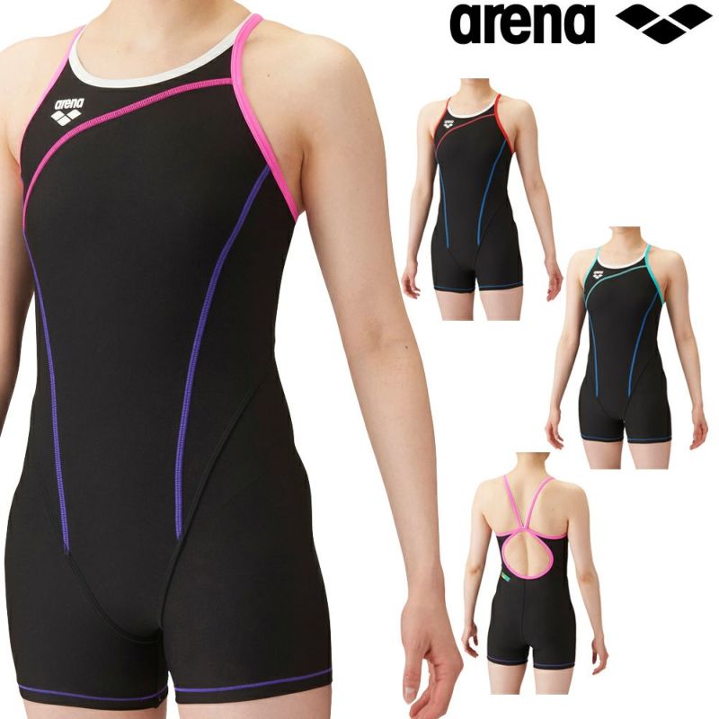 アリーナARENA競泳水着練習用水着レディーストレーニングワンピーススパッツオープンバック・ミドルレッグオールインワンタフスキンT2E競泳練習水着2024年春夏モデルSAR-4102W