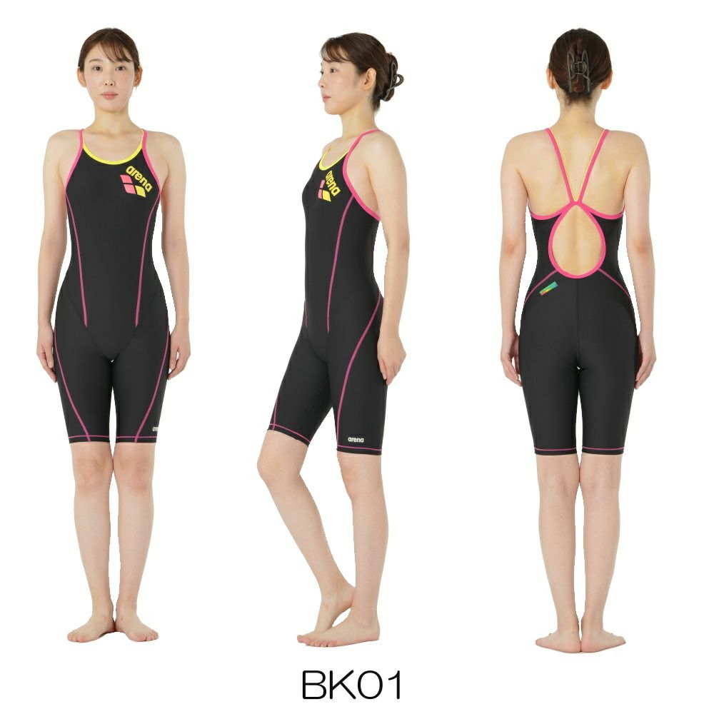 アリーナARENA競泳水着練習用水着レディーストレーニングハーフスパッツオープンバックオールインワンタフスキンT2E競泳練習水着2024年春夏モデルSAR-4103W
