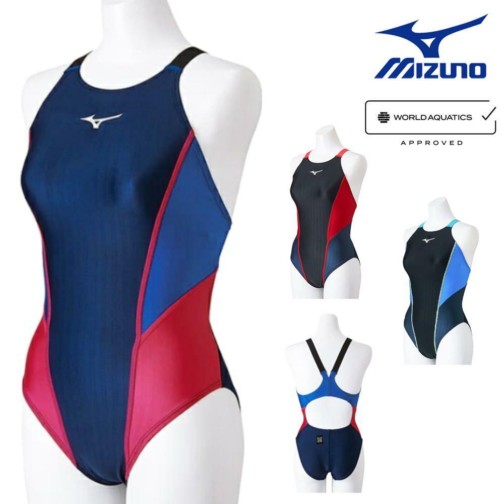 ミズノMIZUNO競泳水着レディースWA承認モデルSTREAMACEミディアムカットレースオープンバックストリームフィットA2024年春夏モデルN2MAB220finaマークあり