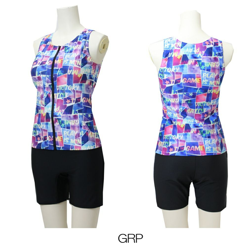 ドゥサンクDEUXCINQレディースフィットネス用水着フロントジップセパレート差込みカップ付きDUX-63090STZ