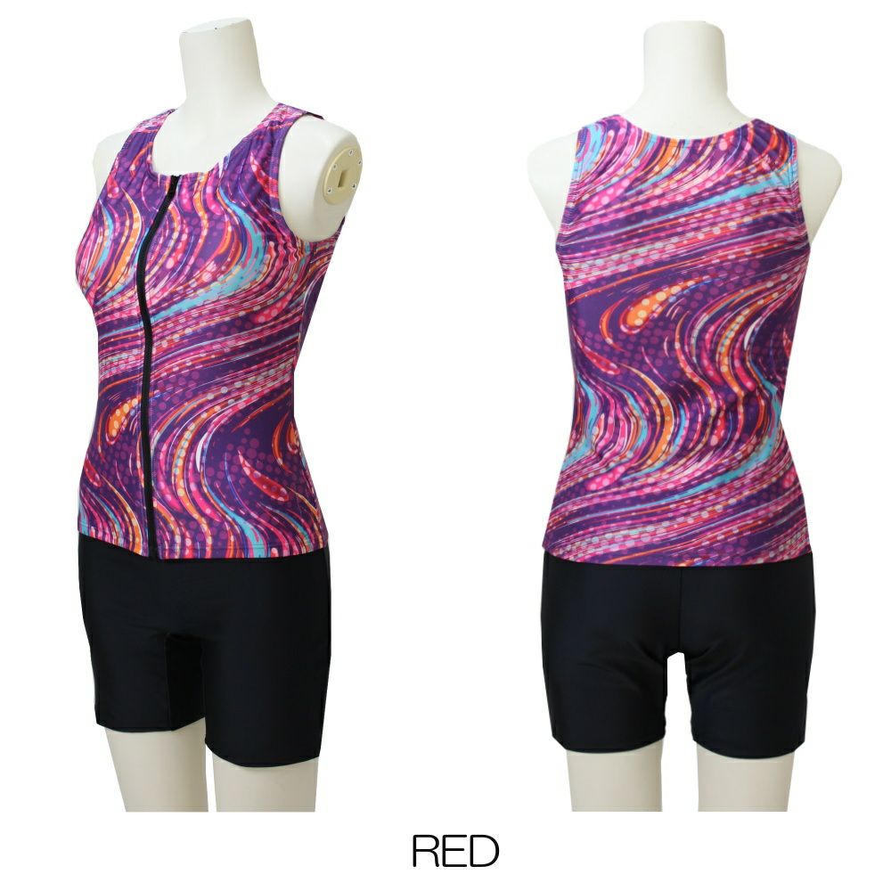 ドゥサンクDEUXCINQレディースフィットネス用水着フロントジップセパレート差込みカップ付きDUX-63092STZ