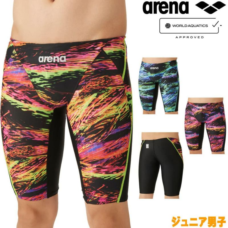 アリーナARENA競泳水着ジュニア男子WORLDAQUATICS承認レーシングスパッツハーフレッグAQUASTRIPE-D2024秋冬モデルAS4FRC60B