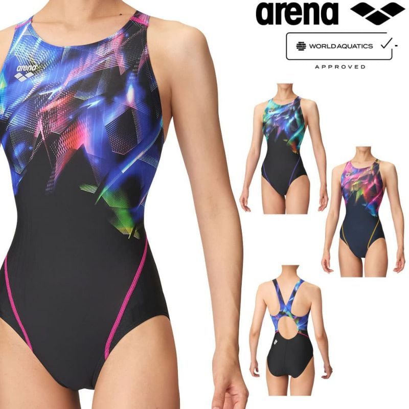 アリーナARENA競泳水着レディースWORLDAQUATICS承認レーシングワンピースオープンバックAQUASTRIPE-D2024秋冬モデルAS4FRC63W