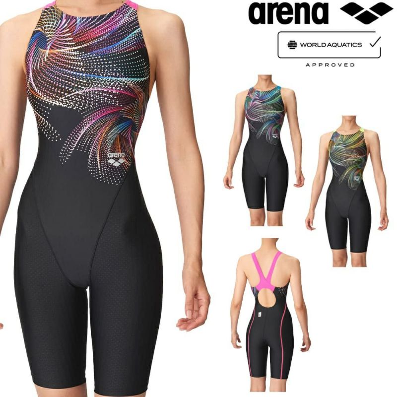 アリーナARENA競泳水着レディースWORLDAQUATICS承認レーシングワンピーススパッツオープンバックハーフレッグAQUASTRIPE-D2024秋冬モデルAS4FRC65W