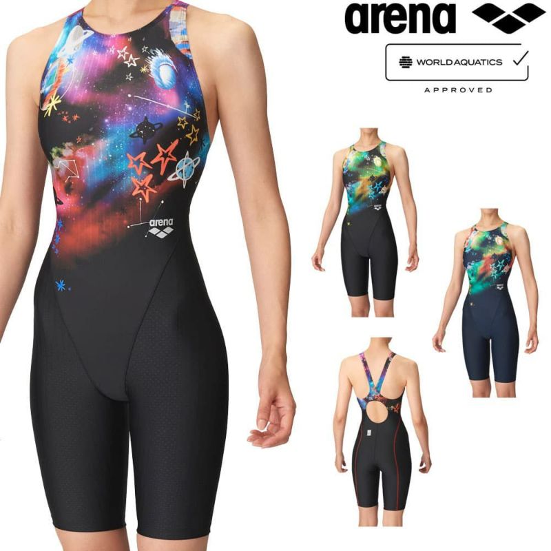 アリーナARENA競泳水着レディースWORLDAQUATICS承認レーシングワンピーススパッツオープンバックハーフレッグAQUASTRIPE-D2024秋冬モデルAS4FRC68W