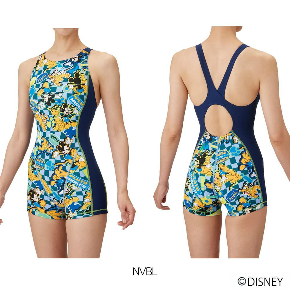 アリーナARENA競泳水着練習用水着レディーストレーニングワンピーススパッツオープンバックミドルレッグオールインワンディズニー“ミッキー”“プルート”タフスーツタフスキンEP競泳練習水着2025年春夏モデルAS5SWM53L