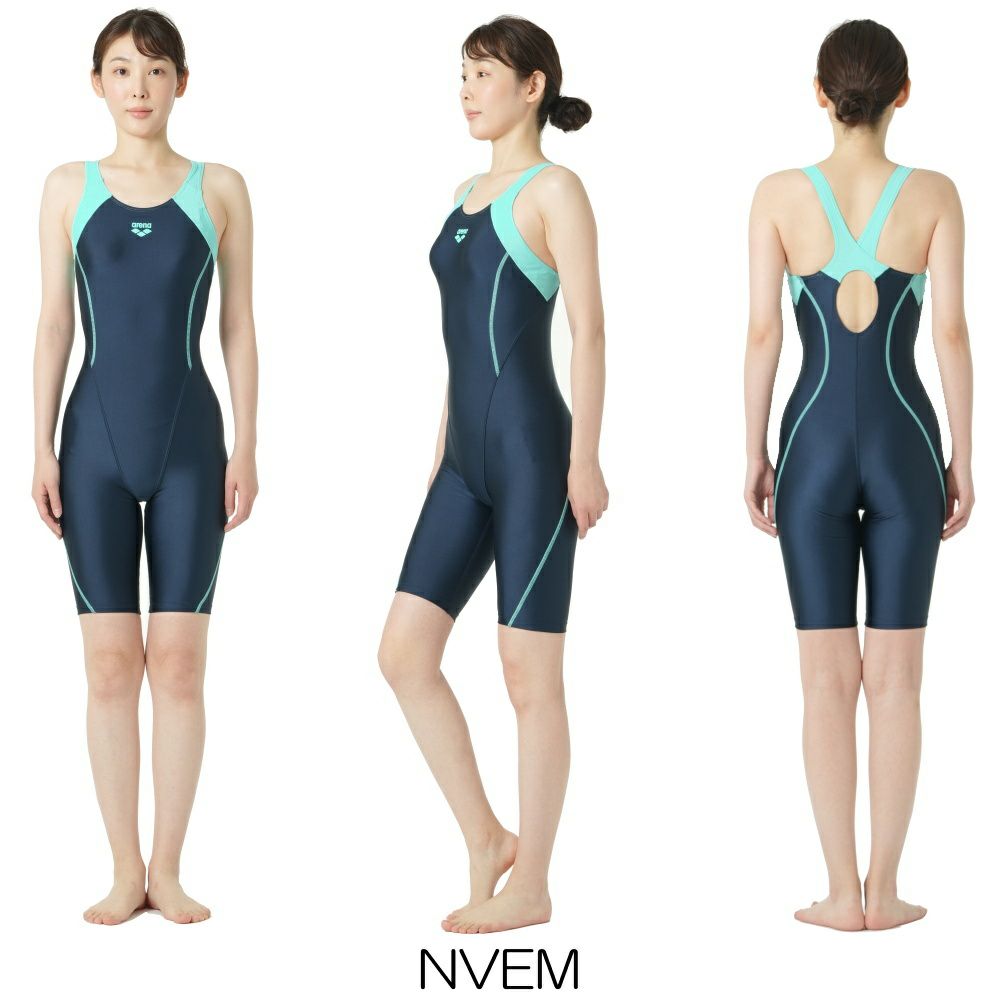 アリーナARENAフィットネス水着レディースフィットネスワンピーススパッツオープンバックハーフレッグひっかけパッドオールインワンパッド付きAQUAEXAダブルエステルWR2025年春夏モデルAS5SWF00L