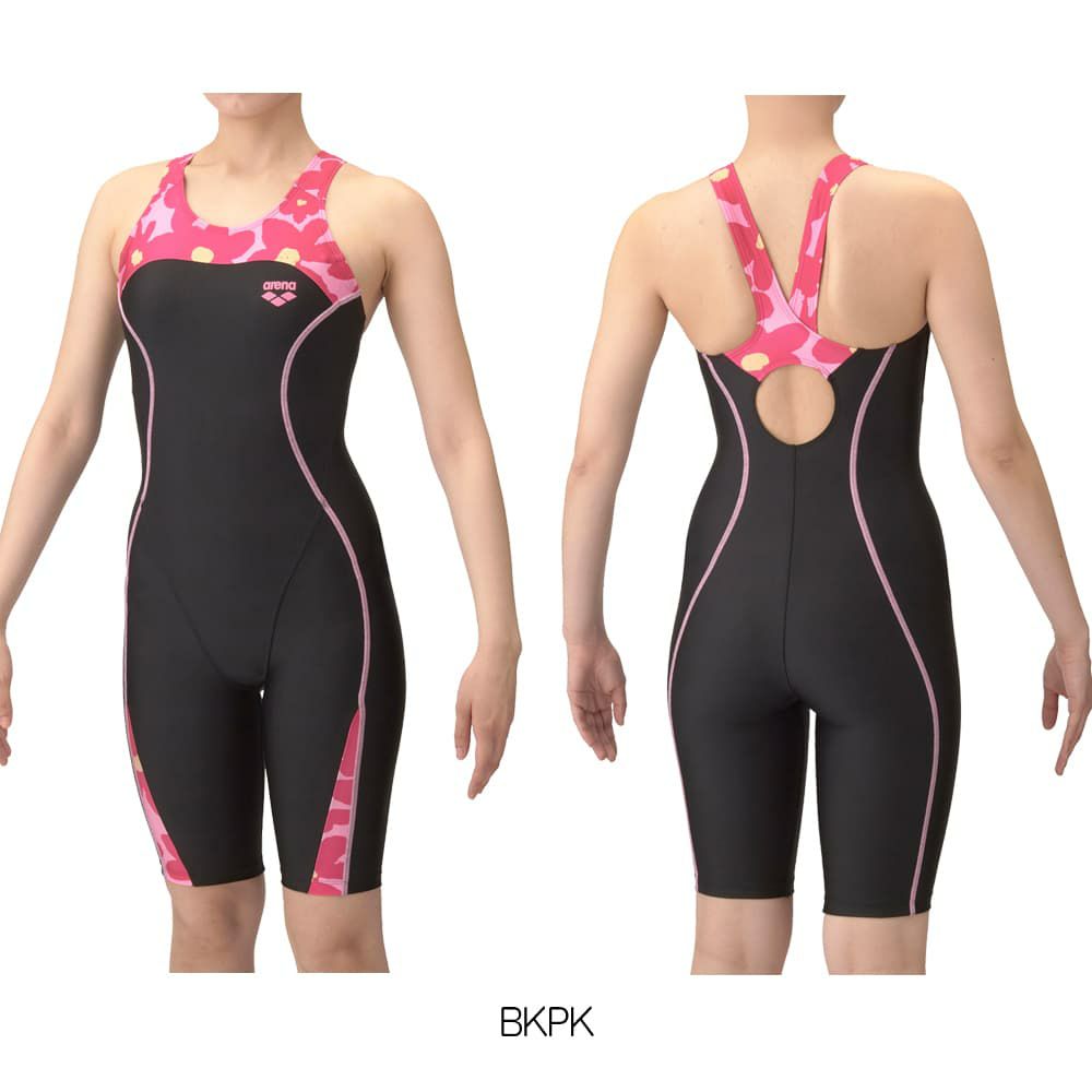アリーナARENAフィットネス水着レディースフィットネスワンピーススパッツオープンバックハーフレッグぴったりパッドオールインワンパッド付きAQUAEXAダブルエステルWR2025年春夏モデルAS5SWF08L