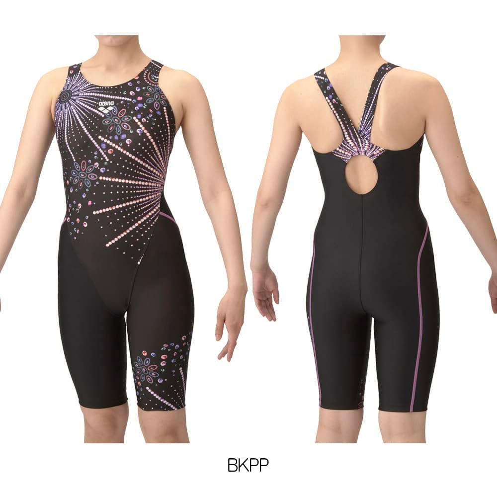 アリーナARENAフィットネス水着レディースフィットネスワンピーススパッツオープンバックハーフレッグひっかけパッドオールインワンパッド付きAQUAEXAダブルエステルWR2025年春夏モデルAS5SWF14L