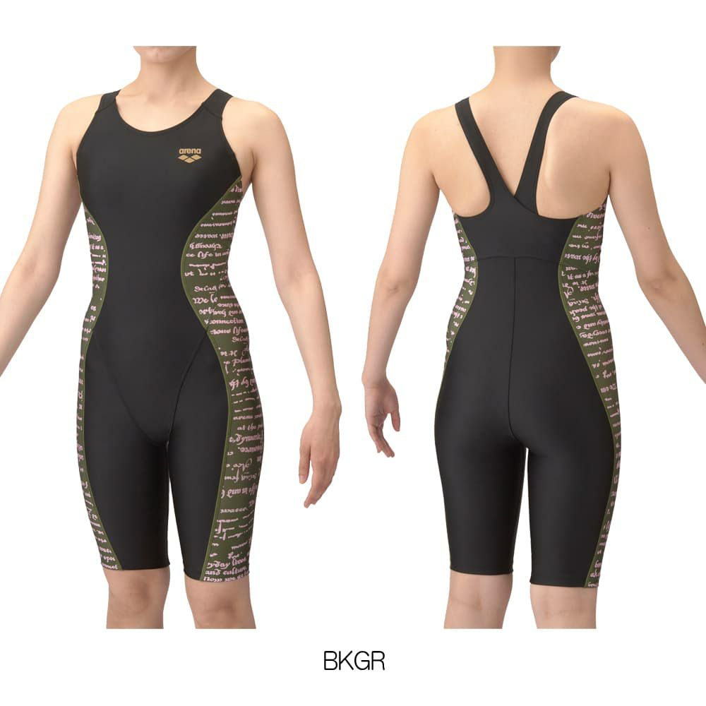 アリーナARENAフィットネス水着レディースフィットネスワンピーススパッツカバーバックハーフレッグぴったりパッドオールインワンパッド付きAQUAEXAダブルエステルWR2025年春夏モデルAS5SWF15L