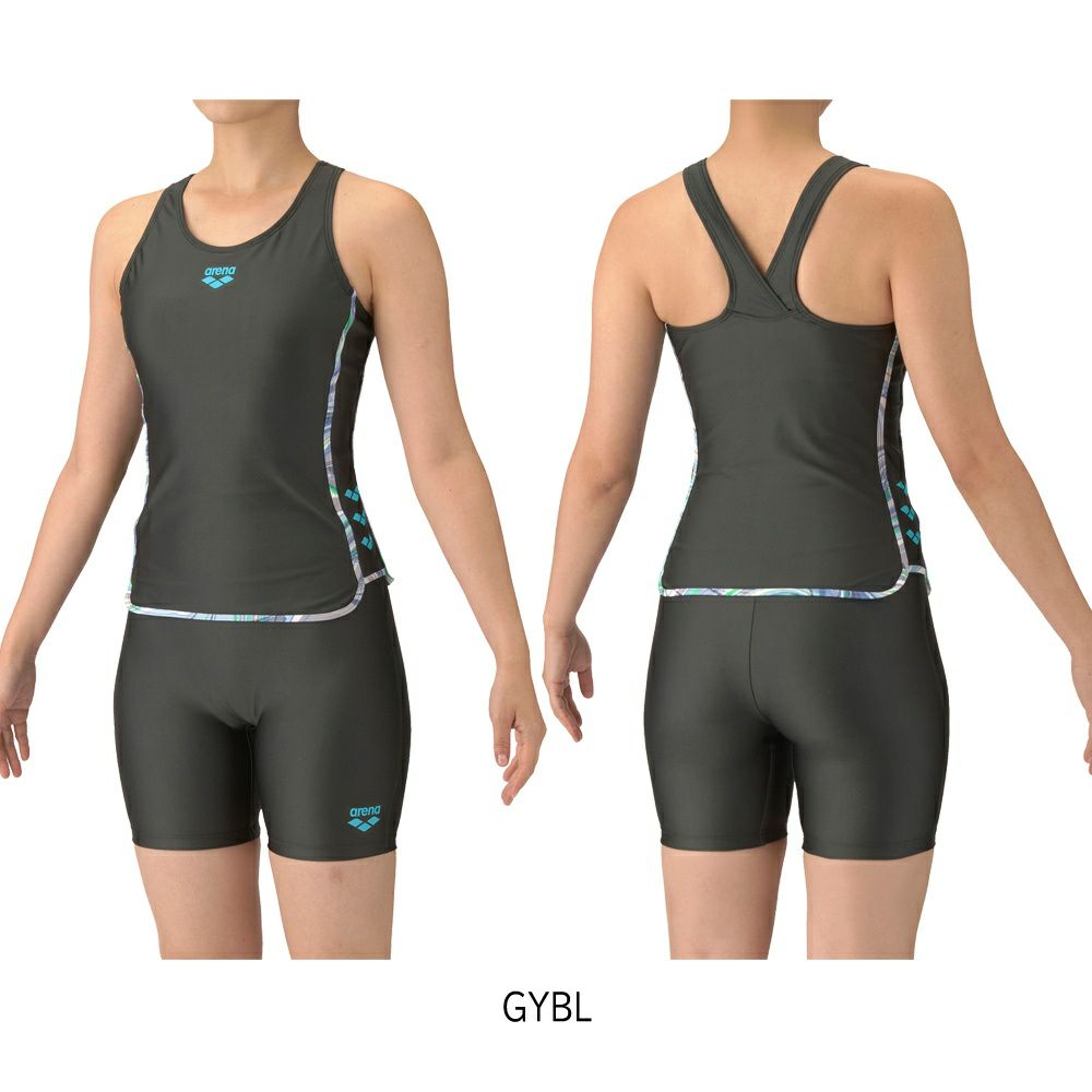 アリーナARENAフィットネス水着レディースフィットネスセパレーツYバックミドルレッグ差し込みパッドパッド付きフルダルUV2025年春夏モデルAS5SWF47L