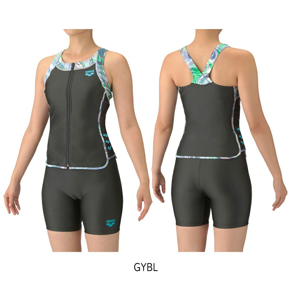 アリーナARENAフィットネス水着レディースフィットネスセパレーツYバックミドルレッグ差し込みパッドパッド付きフルダルUV2025年春夏モデルAS5SWF48L