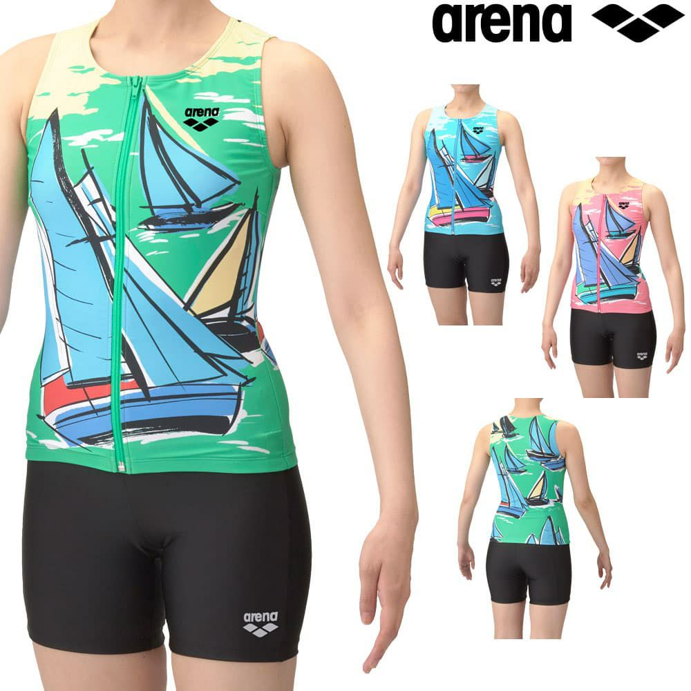 アリーナARENAフィットネス水着レディースフィットネスセパレーツカバーバックミドルレッグ差し込みパッドパッド付きフルダル2WAY2025年春夏モデルAS5SWF54L