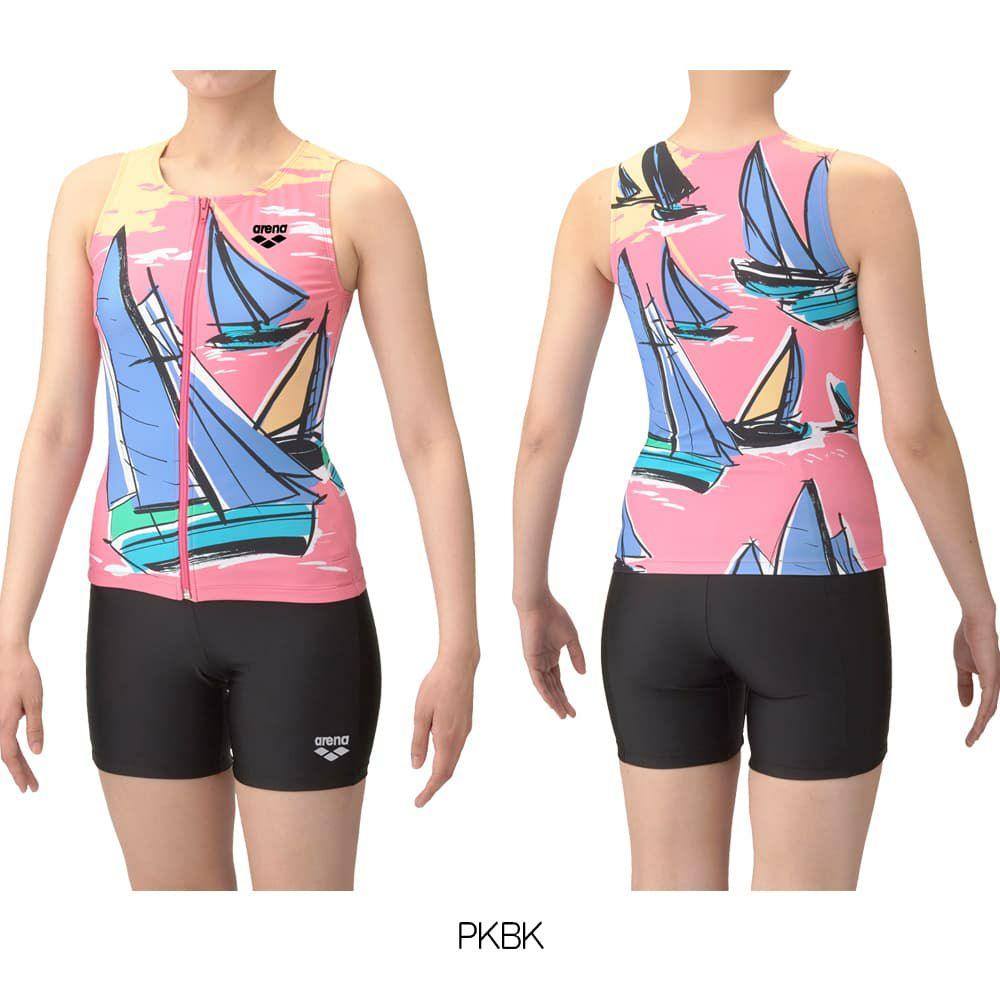 アリーナARENAフィットネス水着レディースフィットネスセパレーツカバーバックミドルレッグ差し込みパッドパッド付きフルダル2WAY2025年春夏モデルAS5SWF54L