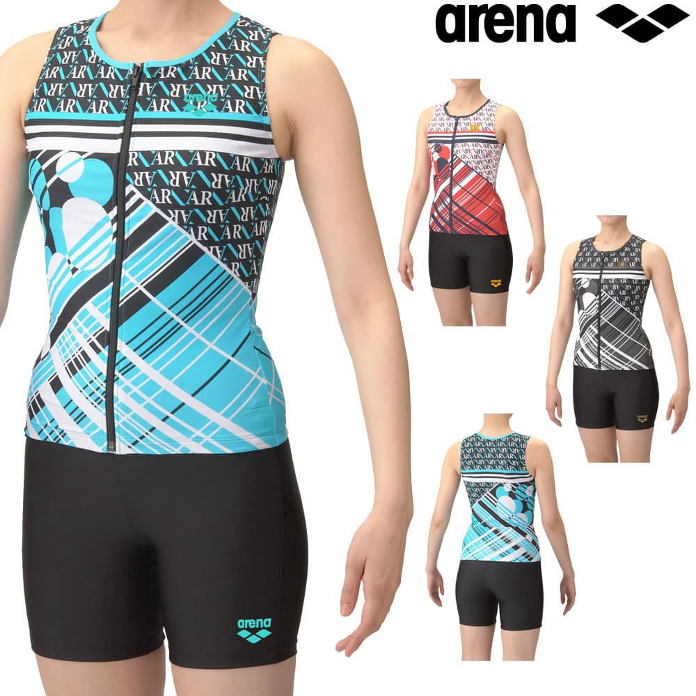 アリーナARENAフィットネス水着レディースフィットネスセパレーツカバーバックミドルレッグ差し込みパッドパッド付きフルダル2WAY2025年春夏モデルAS5SWF55L