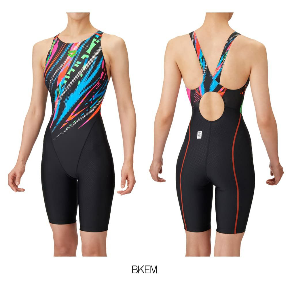 アリーナARENA競泳水着レディースWA承認モデルレーシングワンピーススパッツオープンバックハーフレッグオールインワンAQUARACINGAQUASTRIPE-D2025年春夏モデルAS5SRC59Lfinaマークあり