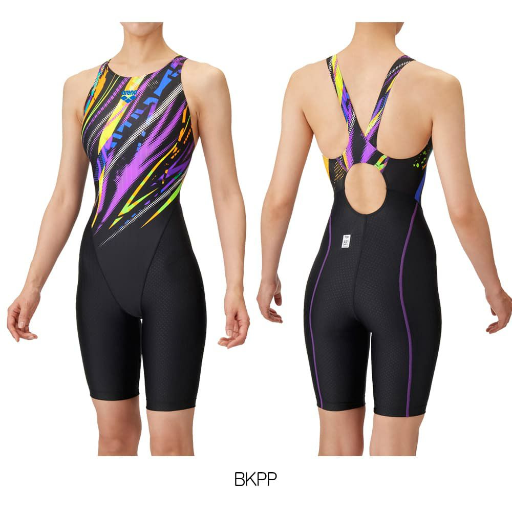 アリーナARENA競泳水着レディースWA承認モデルレーシングワンピーススパッツオープンバックハーフレッグオールインワンAQUARACINGAQUASTRIPE-D2025年春夏モデルAS5SRC59Lfinaマークあり