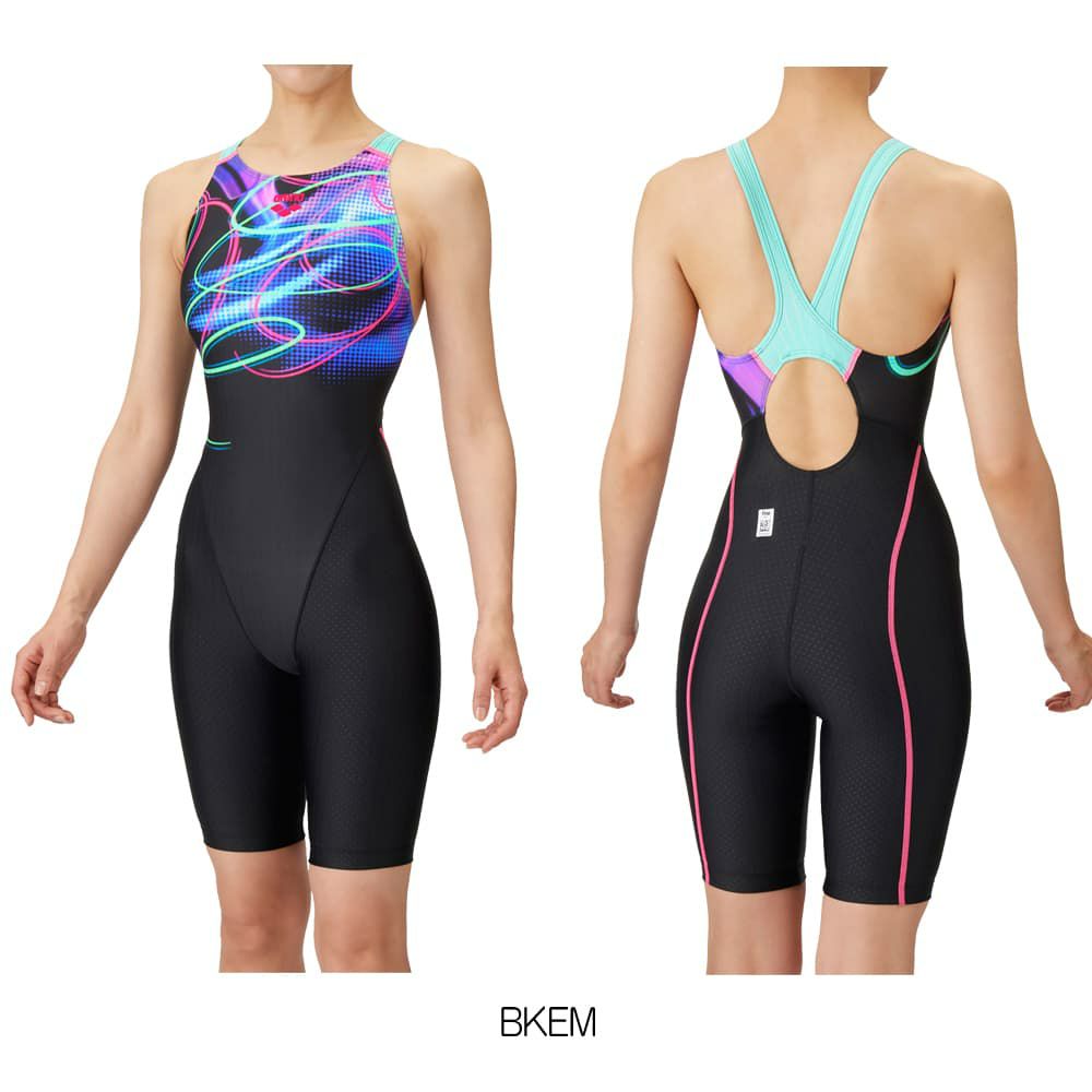 アリーナARENA競泳水着レディースWA承認モデルレーシングワンピーススパッツオープンバックハーフレッグオールインワンAQUARACINGAQUASTRIPE-D2025年春夏モデルAS5SRC69Lfinaマークあり