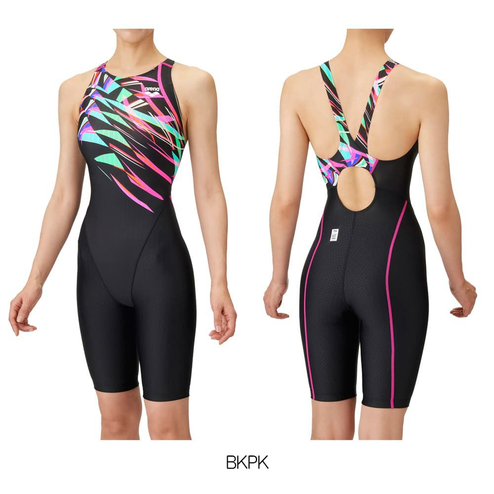 アリーナARENA競泳水着レディースWA承認モデルレーシングワンピーススパッツオープンバックハーフレッグオールインワンAQUARACINGAQUASTRIPE-D2025年春夏モデルAS5SRC71Lfinaマークあり