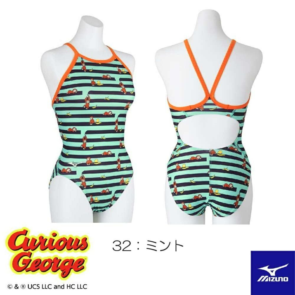ミズノMIZUNO競泳水着練習用水着レディースエクサースーツミディアムカットEXERSUITSU-Fitおさるのジョージ競泳練習水着2024年秋冬追加企画モデルN2MAB799