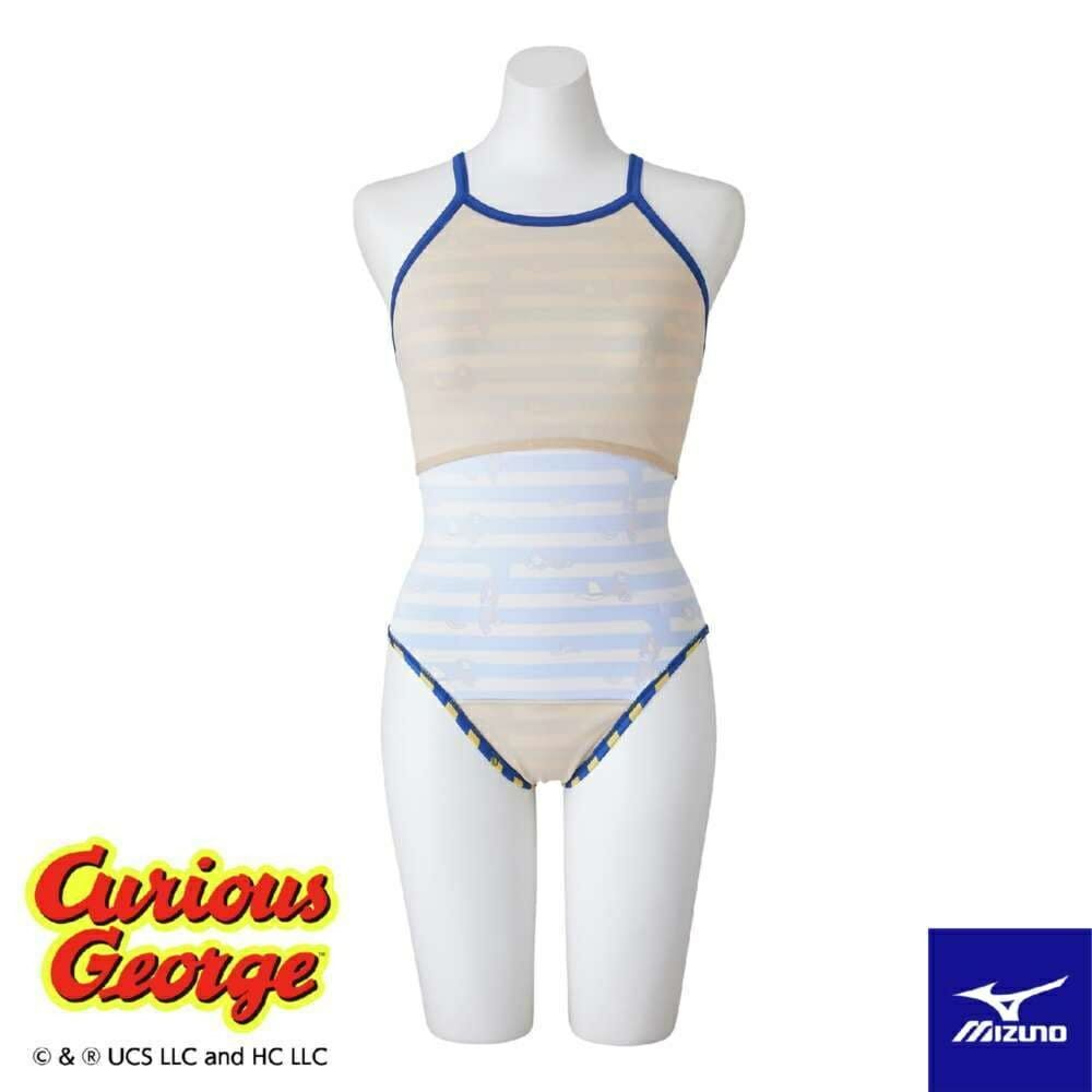 ミズノMIZUNO競泳水着練習用水着ジュニア女子エクサースーツミディアムカットEXERSUITSU-Fitおさるのジョージ競泳練習水着2024年秋冬追加企画モデルN2MAB999