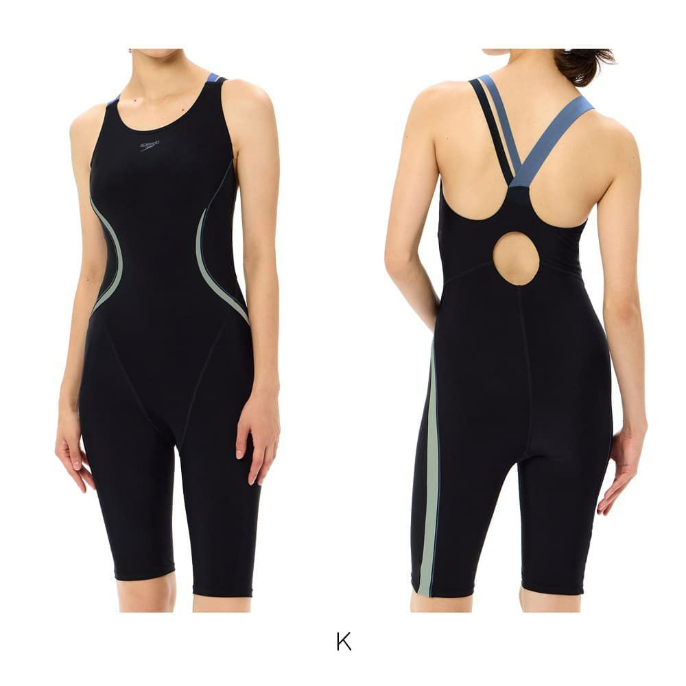 スピードSPEEDOフィットネス水着レディースオーバルカーヴィールースンニースキンオールインワンパッド付きUltraStretchECO2025年春夏モデルSFW12510