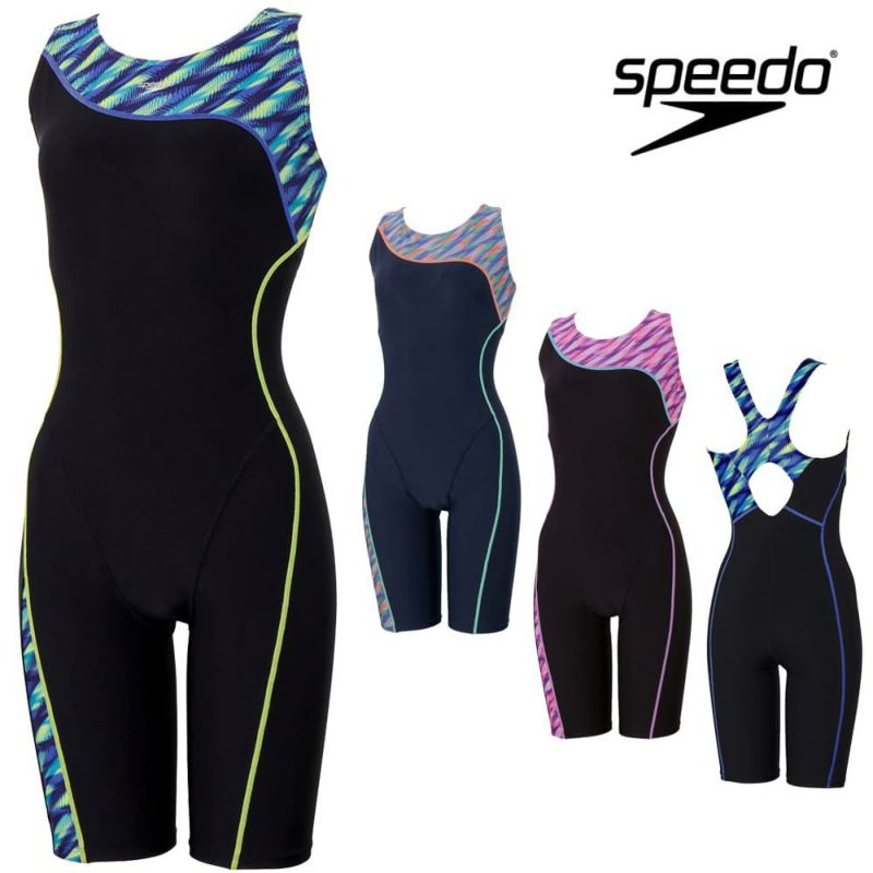 スピードSPEEDOフィットネス水着レディースアシンメトリールースンニースキン(縫込みパッド付き)オールインワンUltraStretchECO2024年秋冬モデルSFW12403