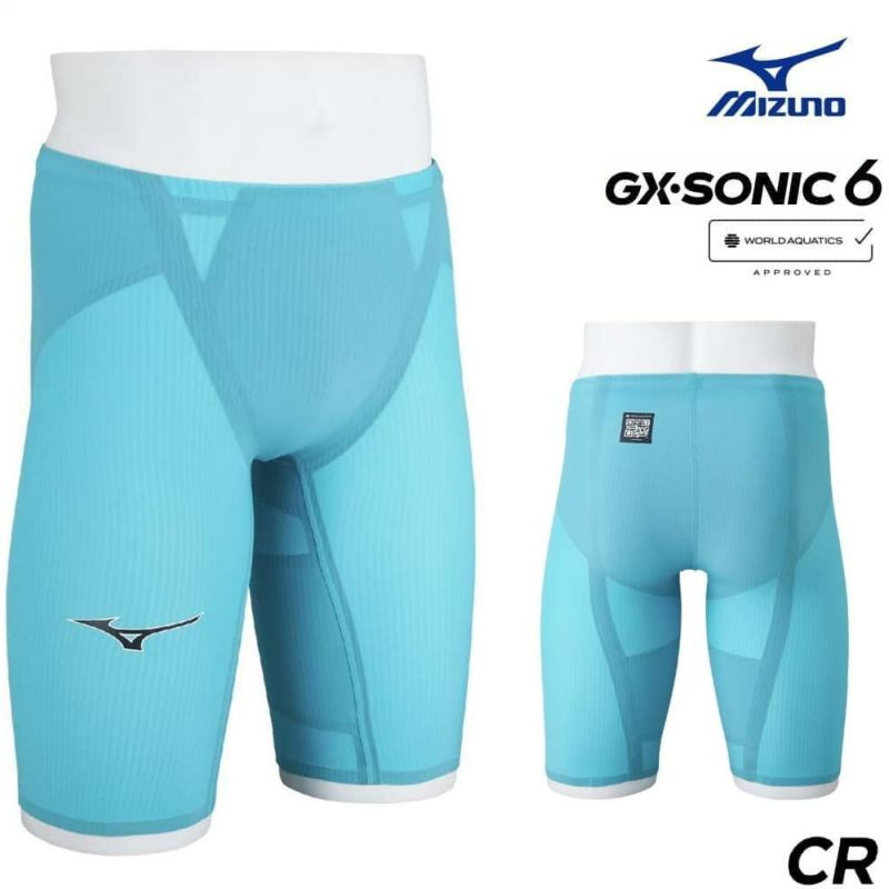 ミズノ競泳水着メンズGXSONIC6CRWA承認モデルGXSONICVIハーフスパッツ布帛素材競泳全種目短距離～中・長距離選手向きMIZUNO高速水着男性用2025年春夏モデル新色ターコイズN2MBA502finaマークあり