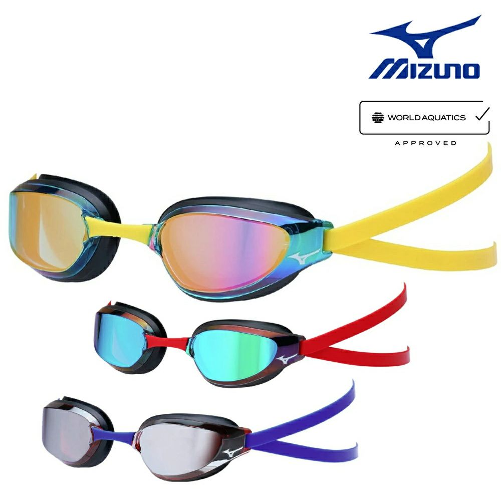 ミズノMIZUNO水泳レーシングゴーグル限定ゴーグルミラーレンズクッション一体成型WA承認モデルくもり止め競泳2025年春夏モデルN3JEC031FINA承認