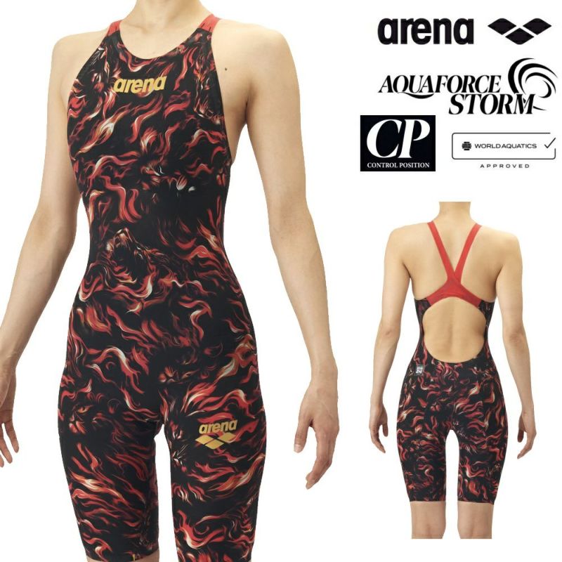ARENAアリーナ競泳水着レディースアクアフォースストームAQUAFORCESTORMCPWA承認モデルレーシングワンピーススパッツオープンバックハーフレッグ高速水着短距離選手向きarenaINDOMITUSfinaマークありAS5FRCS0L