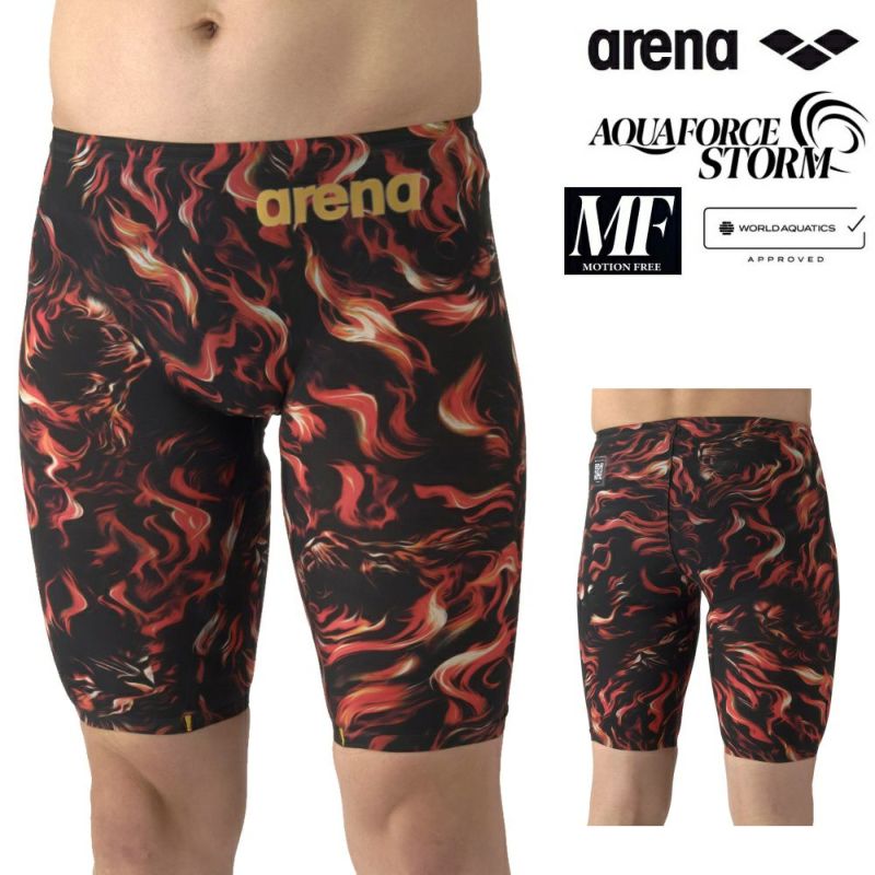 ARENAアリーナ競泳水着メンズアクアフォースストームAQUAFORCESTORMMFWA承認モデルレーシングスパッツハーフレッグ高速水着中距離長距離選手向きarenaINDOMITUSfinaマークありAS5FRCS3M