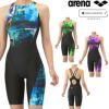 アリーナARENA競泳水着レディースWA承認モデルレーシングワンピーススパッツオープンバックハーフレッグオールインワンAQUARACINGECOAQUASTRIPE-D2025年秋冬モデルAS5FRC55Lfinaマークあり