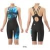 アリーナARENA競泳水着レディースWA承認モデルレーシングワンピーススパッツオープンバックハーフレッグオールインワンAQUARACINGECOAQUASTRIPE-D2025年秋冬モデルAS5FRC55Lfinaマークあり