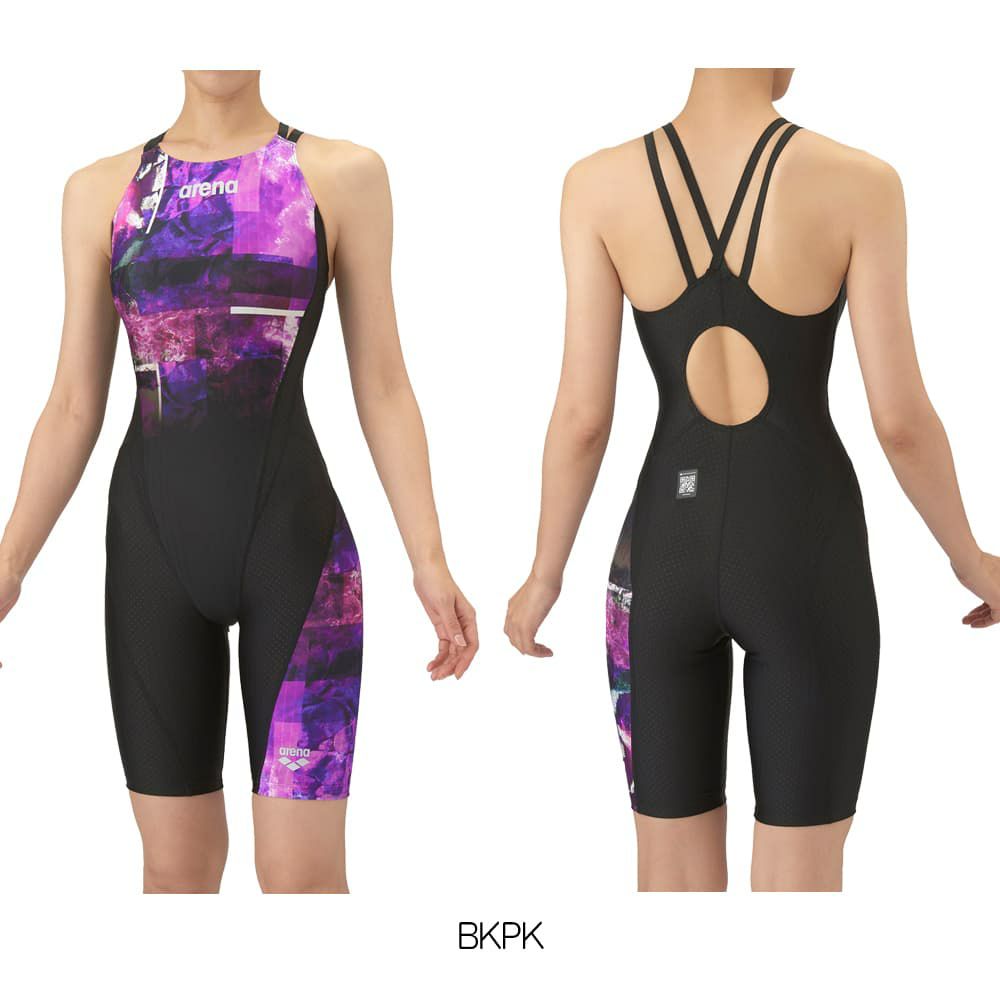 アリーナARENA競泳水着レディースWA承認モデルレーシングワンピーススパッツオープンバックハーフレッグオールインワンAQUARACINGECOAQUASTRIPE-D2025年秋冬モデルAS5FRC55Lfinaマークあり