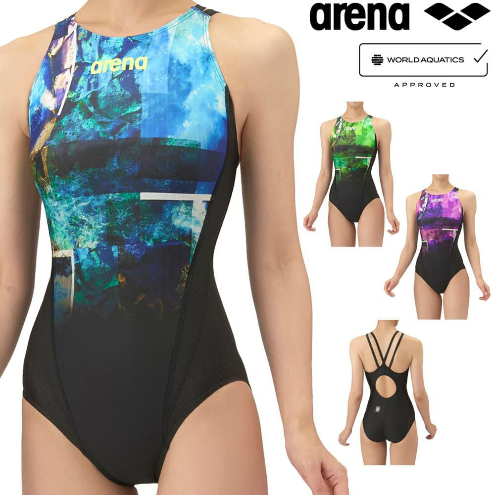 アリーナARENA競泳水着レディースWA承認モデルレーシングワンピースオープンバックAQUARACINGECOAQUASTRIPE-D2025年秋冬モデルAS5FRC56Lfinaマークあり