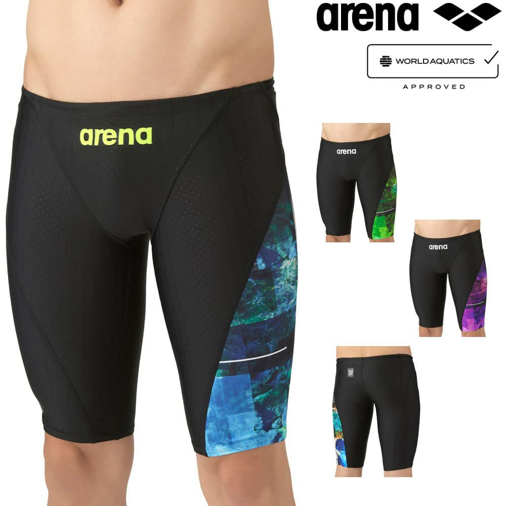 アリーナARENA競泳水着メンズWA承認モデルレーシングスパッツハーフレッグAQUARACINGECOAQUASTRIPE-D2025年秋冬モデルAS5FRC57Mfinaマークあり