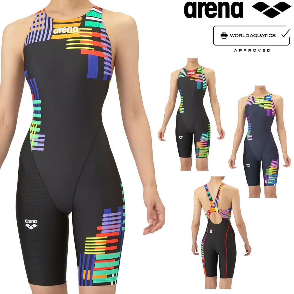 アリーナARENA競泳水着レディースWA承認モデルレーシングワンピーススパッツオープンバックハーフレッグオールインワンAQUARACINGAQUASTRIPE-D2025年秋冬モデルAS5FRC58Lfinaマークあり