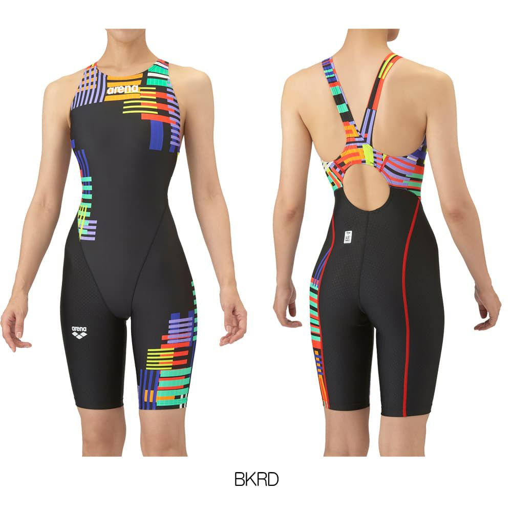 アリーナARENA競泳水着レディースWA承認モデルレーシングワンピーススパッツオープンバックハーフレッグオールインワンAQUARACINGAQUASTRIPE-D2025年秋冬モデルAS5FRC58Lfinaマークあり