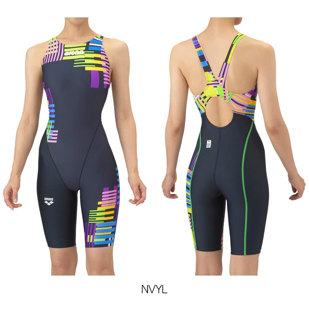 アリーナARENA競泳水着レディースWA承認モデルレーシングワンピーススパッツオープンバックハーフレッグオールインワンAQUARACINGAQUASTRIPE-D2025年秋冬モデルAS5FRC58Lfinaマークあり