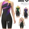 アリーナARENA競泳水着レディースWA承認モデルレーシングワンピーススパッツオープンバックハーフレッグオールインワンAQUARACINGAQUASTRIPE-D2025年秋冬モデルAS5FRC59Lfinaマークあり
