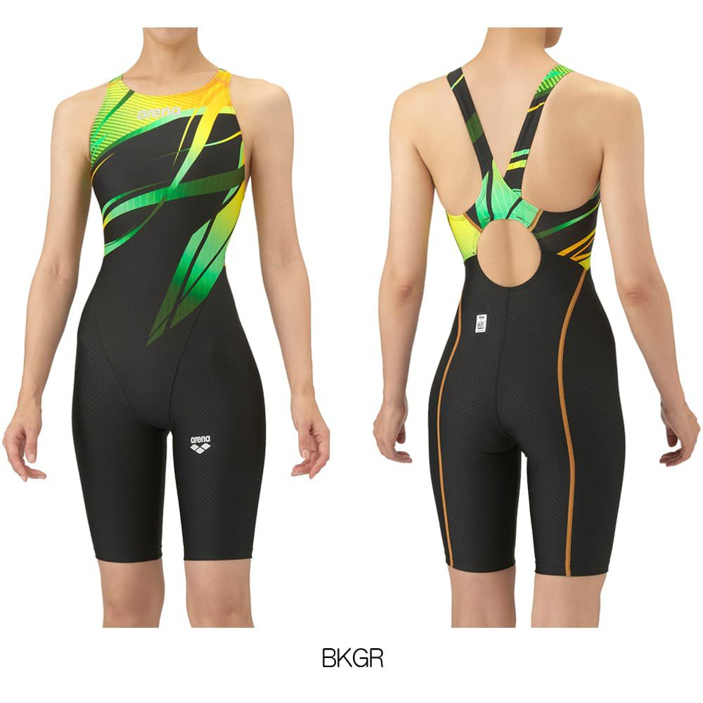 アリーナARENA競泳水着レディースWA承認モデルレーシングワンピーススパッツオープンバックハーフレッグオールインワンAQUARACINGAQUASTRIPE-D2025年秋冬モデルAS5FRC59Lfinaマークあり