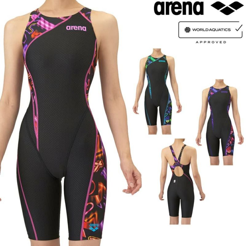 アリーナARENA競泳水着レディースWA承認モデルレーシングワンピーススパッツオープンバックハーフレッグオールインワンAQUARACINGAQUASTRIPE-D2025年秋冬モデルAS5FRC60Lfinaマークあり