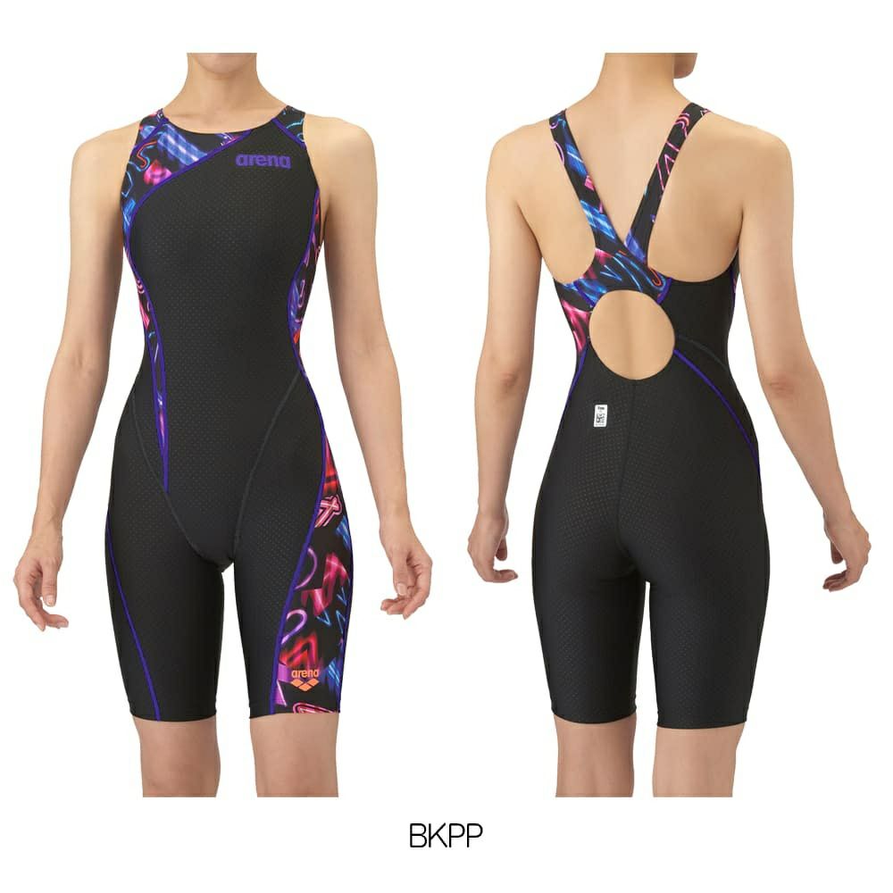 アリーナARENA競泳水着レディースWA承認モデルレーシングワンピーススパッツオープンバックハーフレッグオールインワンAQUARACINGAQUASTRIPE-D2025年秋冬モデルAS5FRC60Lfinaマークあり