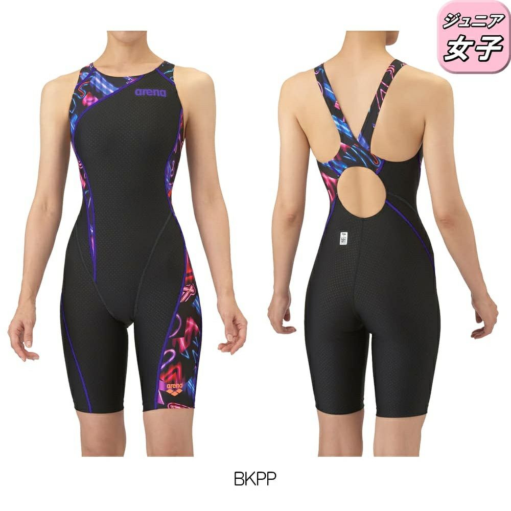 アリーナARENA競泳水着ジュニア女子WA承認モデルレーシングワンピーススパッツオープンバックハーフレッグオールインワンAQUARACINGAQUASTRIPE-D2025年秋冬モデルAS5FRC60Gfinaマークあり