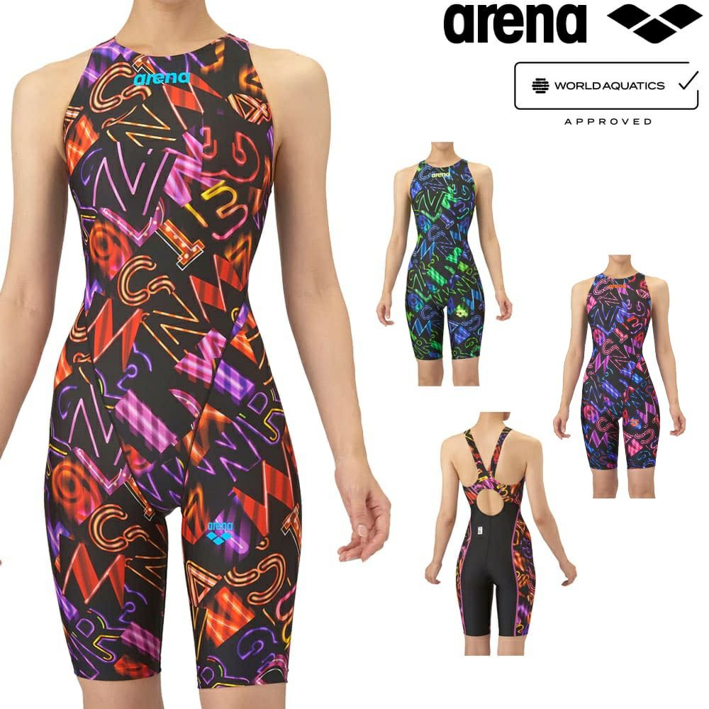 アリーナARENA競泳水着レディースWA承認モデルレーシングワンピーススパッツオープンバックハーフレッグオールインワンAQUARACINGAQUASTRIPE-D2025年秋冬モデルAS5FRC61Lfinaマークあり