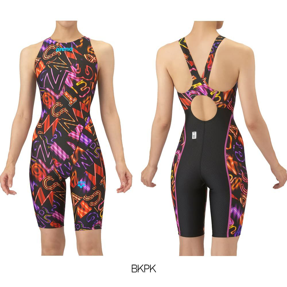 アリーナARENA競泳水着レディースWA承認モデルレーシングワンピーススパッツオープンバックハーフレッグオールインワンAQUARACINGAQUASTRIPE-D2025年秋冬モデルAS5FRC61Lfinaマークあり